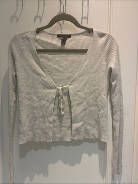 Forever 21 Light Gray Ribbed Tie-Front Cardigan